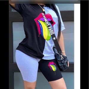 Lip printed Two piece/Two tone shorts set